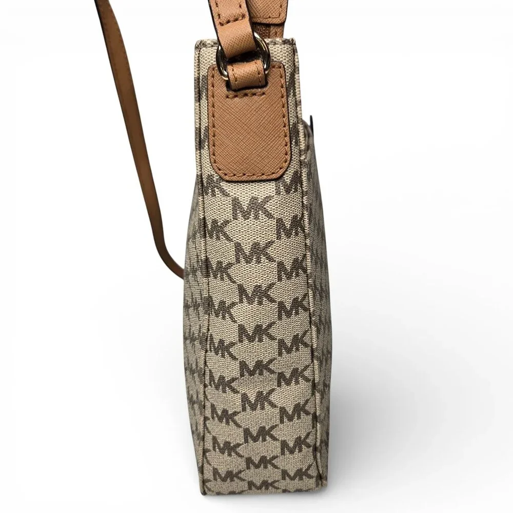 NWT Michael Kors Center Stripe Crossbody‎ Purse Metallic Pale Gold Croc Embossed